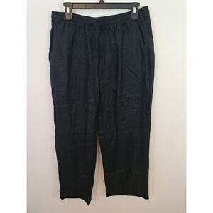 Laovanin Women's NWT Linen Drawstring Pants Wide Leg Elastic Waist Cropped Xl